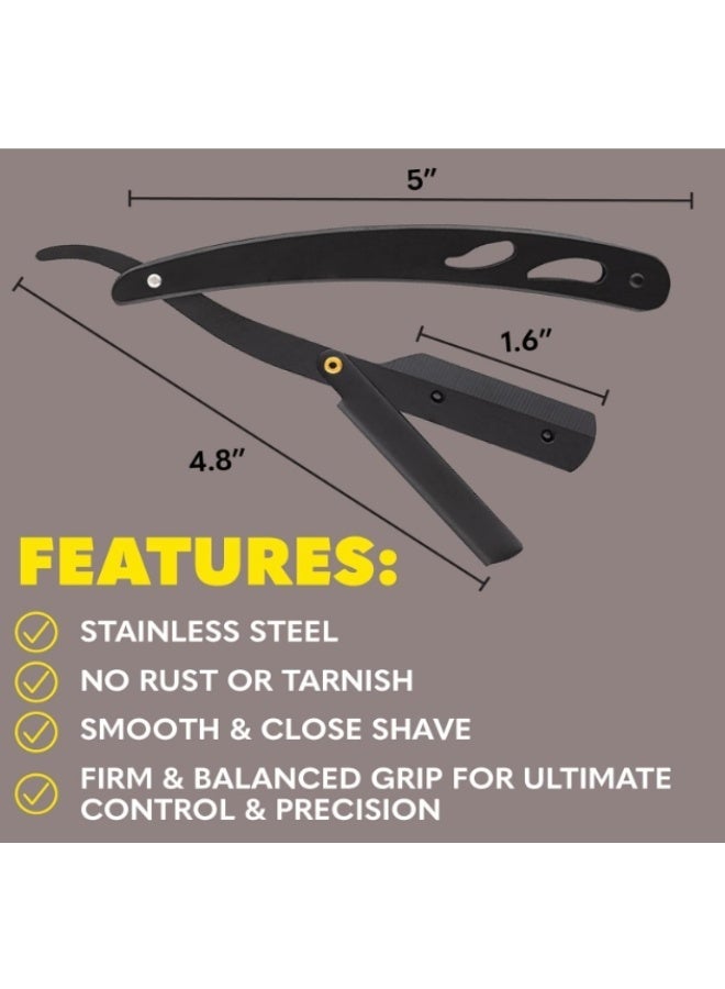 OASIS-TH Straight Razor for Men - Premium Single Derby Blade Cutthroat Razor 20 Replaceable Stainless Steel Blades - Barber Straight Edge Razor Kit Includes 1 Leather Organizer - Image 5
